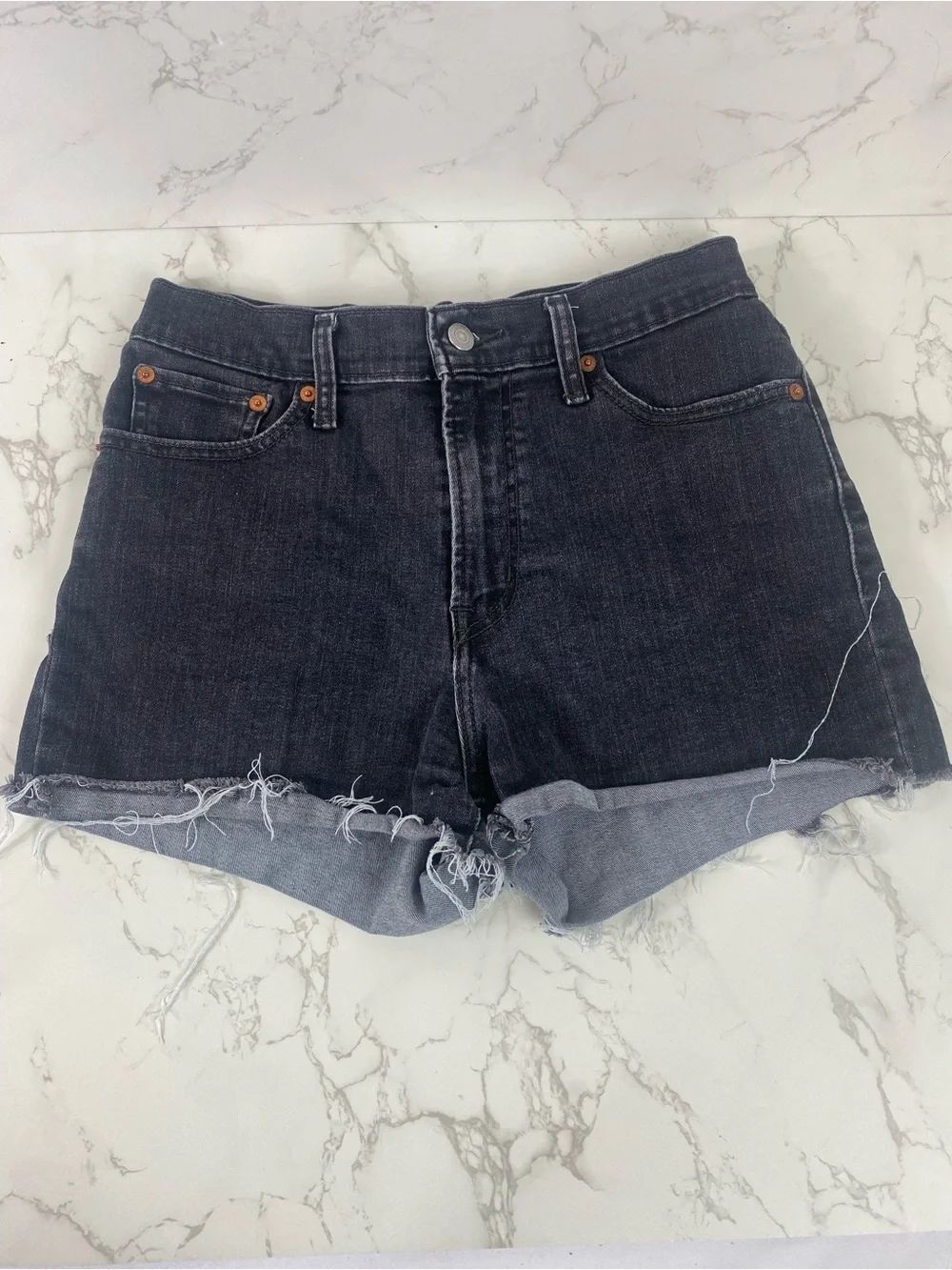 Levi's Black High-Waist Distressed Denim Shorts